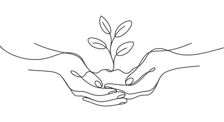 Fototapeta premium Hands cradling a small plant sprout representing growth care and environmental stewardship