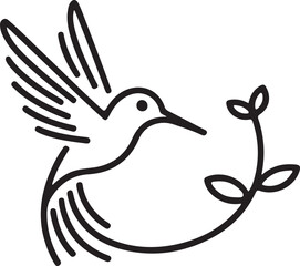 Obraz premium Hummingbird Silhouette Feeding on Flower, Minimal Vector Nature Icon