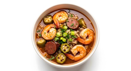 Delicious Shrimp and Sausage Gumbo with Okra and Rice.