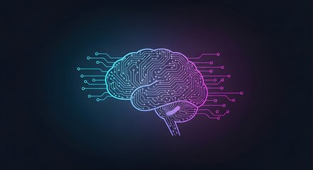 Digital brain with circuit board pattern and neon glow technology artificial intelligence image