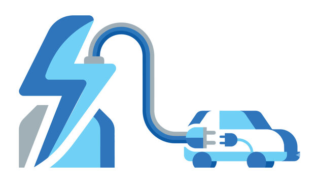 Electric Vehicle Charging Station &mdash; Flat Vector Illustration of EV Plug and Clean Energy Concept