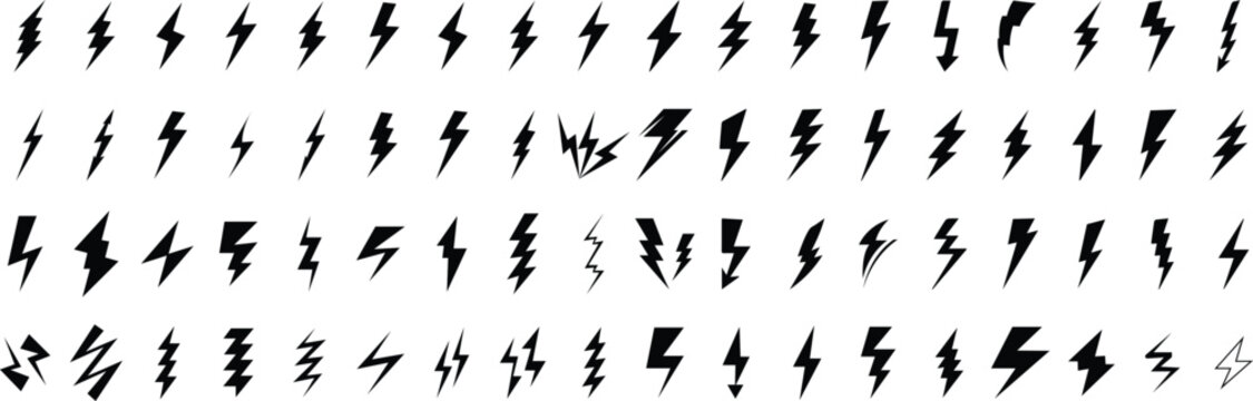 Web flash thunder power icon, Lightning bolt icon with thunder bolt - Electric power icon symbol in thin line, outline and stroke style for apps and website. SILHOUETTE. TRANSPARENT BACKGROUND