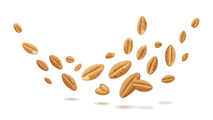 Dynamic natural oat grains in mid-air motion, symbolizing wholesome nutrition and fresh agricultural produce for healthy lifestyle concepts and