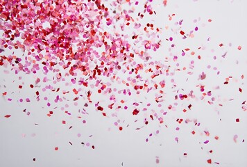 Obraz premium Scattered pink and red confetti pieces creating a festive and celebratory background.