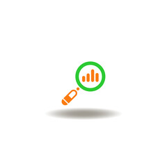 Vector illustration of magnifying glass with graph. Symbol of research. Icon of trend market analysis.