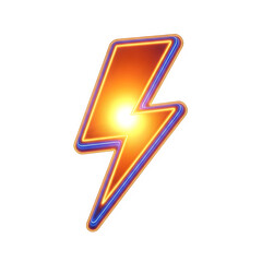 Glowing neon lightning bolt symbol isolated on a white background