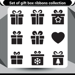A versatile collection of black silhouette gift box icons for various festive occasions