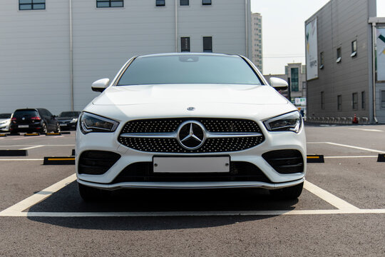 April 10, 2021, Seoul, South Korea - White Mercedes-Benz CLA 250 parked in an outdoor lot