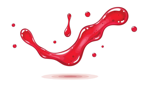 Dynamic crimson fluid burst illustration featuring lively droplets and a shimmering, vibrant red liquid splash creating an energetic visual flow on