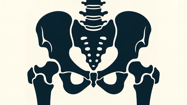 Minimalist illustration of the human pelvis bone structure against a light background, anatomical design
