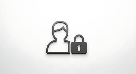 A security icon featuring a user silhouette with a padlock on a white background