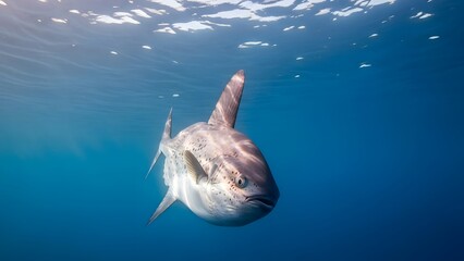 Fish swimming underwater with sunlight filtering through