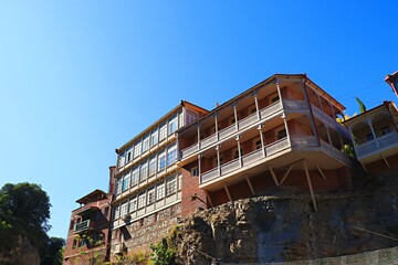 Architecture of the Old Town in Tbilisi, traditional houses in Tbilisi with balconies