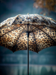 A composition of autumn tones, in the foreground part of an animal print umbrella