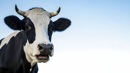 Close up portrait of a black and white cow