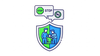 Family protection concept with shield and stop signs for safety
