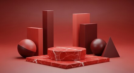 Elegant display setup with minimalist geometric shapes and contrasting textures