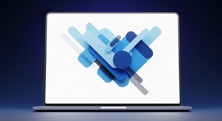 Sleek laptop showcasing a modern geometric design against a dark blue backdrop