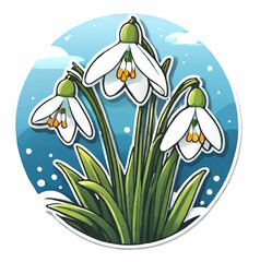 snowdrops in the snow cartoon vector illustration
