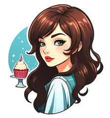 girl with cupcake cartoon vector illustration