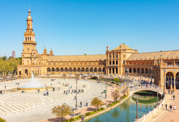 Naklejka premium Panorama of Spain square in Maria Luisa park, Seville, Spain