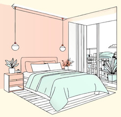 illustration of a bedroom simple sketch vector illustration