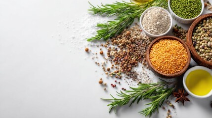 Fresh Ingredients for Pet Food With Macro Textures and Soft Focus on a Clean White Background Create a Visually Appealing Banner-Ready Layout