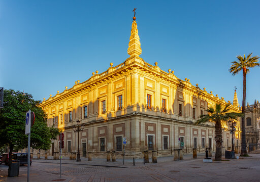 Archive of Indies (Archivo General de Indias) building on Triumph square in Seville, Spain