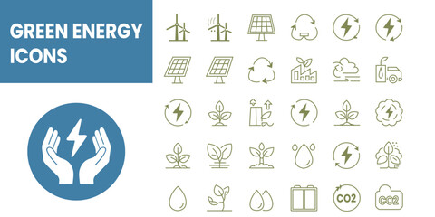A clean green vector collection of eco friendly icons and labels with nature, recycling, energy, and environmental symbols for web and design use