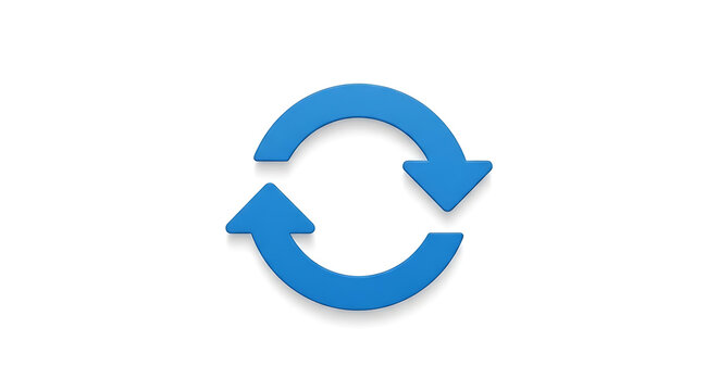 A blue circular arrow icon on a white background representing recycling and exchange