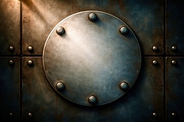 A metal plate with a hole in the center and a lot of screws around it