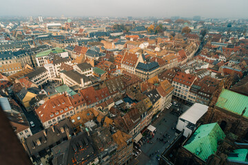 Fototapeta premium Aerial view of the old town of Strasbourg, France in autumn