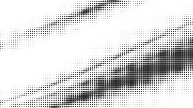 Dynamic black and white halftone square pattern creating abstract diagonal gradient waves Vector, illustration