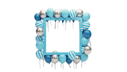 Blue and Silver Balloon Frame with Bunting and Ribbons
