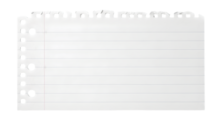 A close-up view of a piece of paper with holes on the side on transparent background