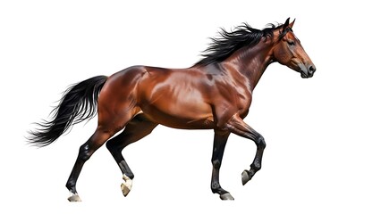 Fototapeta premium Brown Horse Running Isolated on White Background