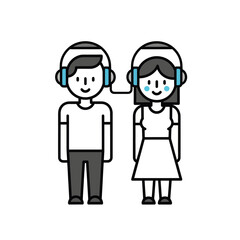 Fototapeta premium Couple Sharing Headphones Listening Music Together Concept Icon