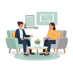 Obraz premium Therapist and client talking in a cozy office, mental health support, counseling session.