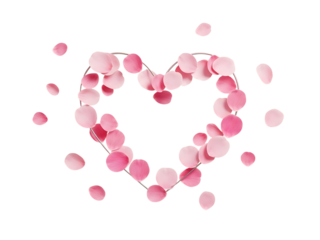 Heart shape made of pink petals isolated on transparent background for valentine's day