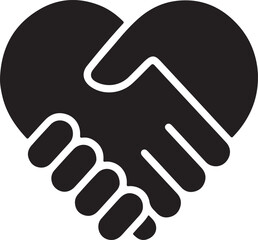 Two hands shaking together to form a symbolic heart shape on a clean white background
