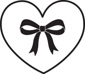 An elegant black outline heart containing a beautifully tied bow for decorative purposes