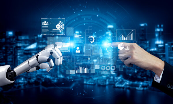 AI interacts with data analytics dashboard, reading trends, improving decisions, and enhancing insights using advanced data analytics capabilities. Vouch - Powered by Adobe