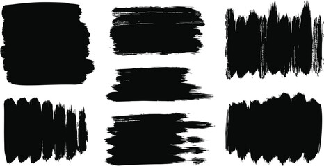 Rough Dry Brush Stroke Illustrations. Black Artistic Shapes on White