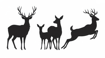 Majestic deer silhouette collection diverse poses forest wildlife nature animals vector 
