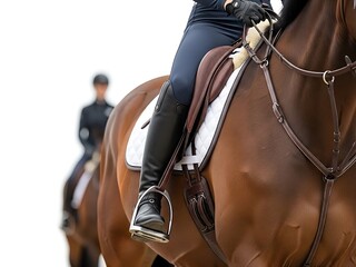 Equestrian Riding Brown Horse Isolated on White Background
