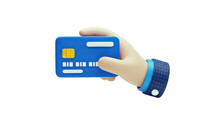 3D Hand Holding Blue Credit Card with Chip