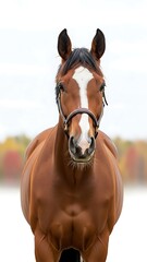 Brown Horse with White Blaze Standing Outdoors during Autumn