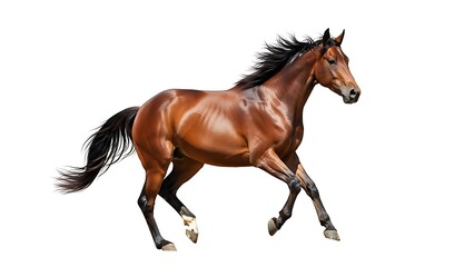 Brown Horse Running Isolated on White Background