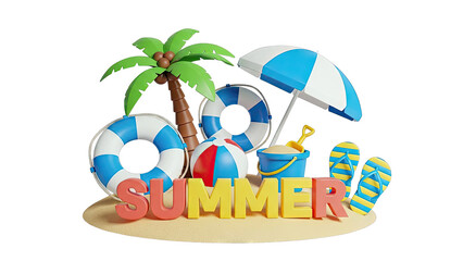 3D Summer Beach Scene with "SUMMER" text