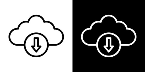 Cloud download icon representing data retrieval, online storage access, file transfer, cloud computing, and digital connectivity.